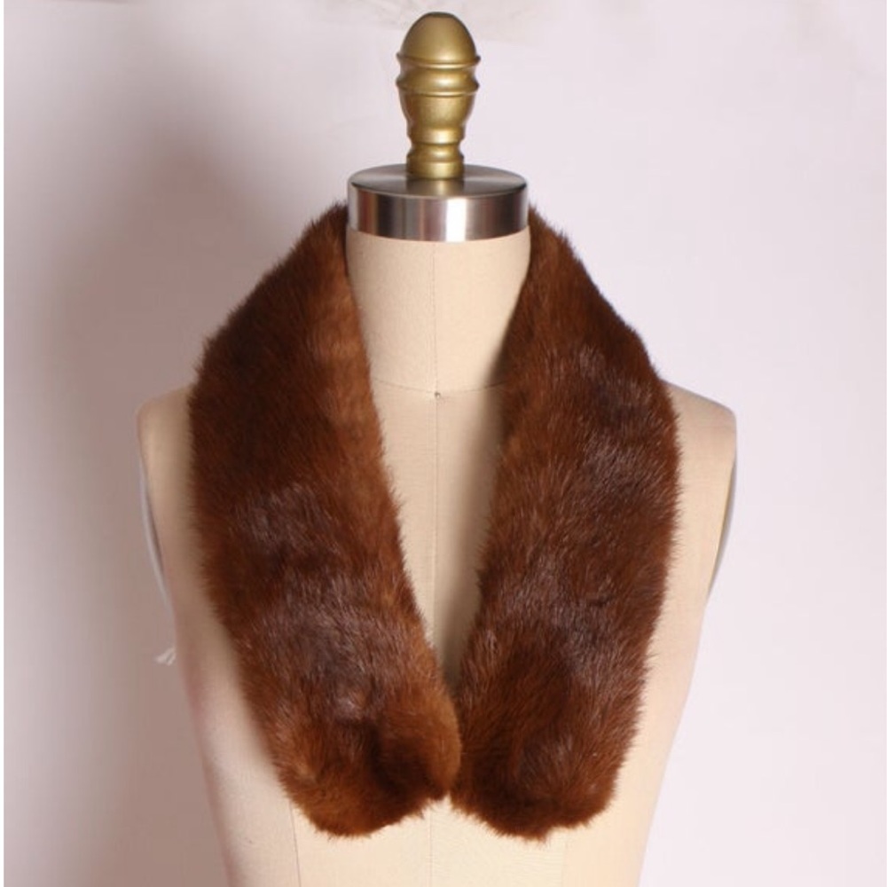 1950s Brown Mink Fur Coat Clip Collar Accessory
